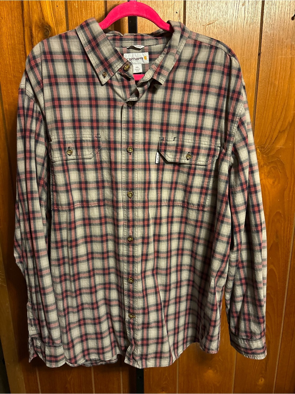 Carhartt Men’s Long-Sleeve Plaid Button-Down Shirt - Gray & Red